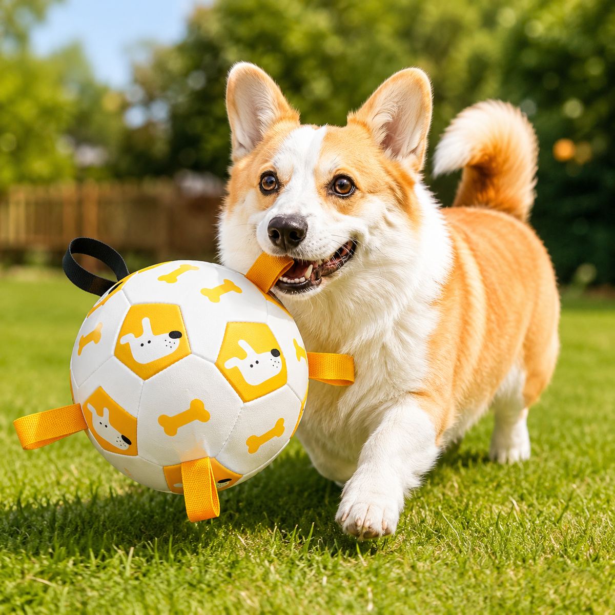Ortekor Interactive Dog Soccer Ball with Grab Tabs for Backyard Fetch & Tug - Helps High-Energy Dogs Burn Boredom