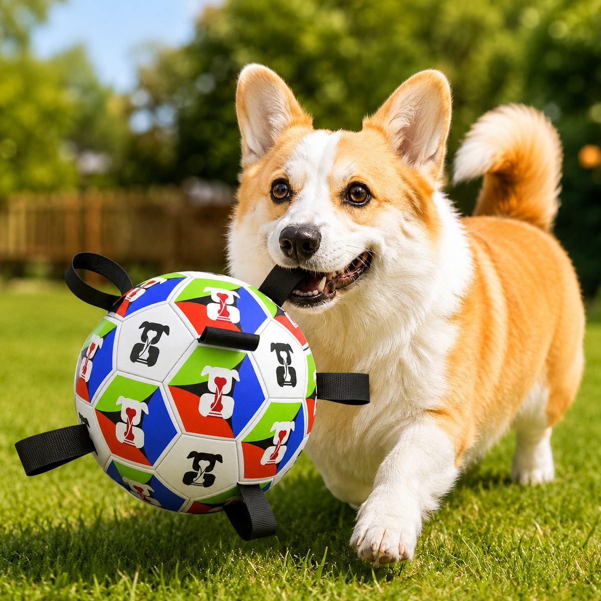 Ortekor Interactive Dog Soccer Ball with Grab Tabs for Backyard Fetch & Tug - Helps High-Energy Dogs Burn Boredom