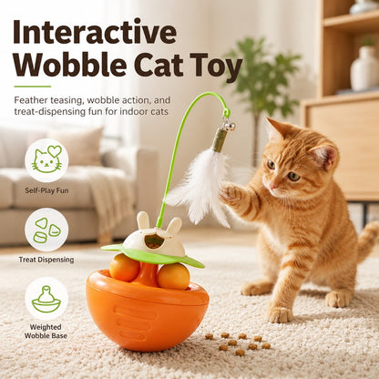 Ortekor Interactive Wobble Cat Toy for Indoor Cats - Treat-Dispensing Feather Teaser That Keeps Cats Busy