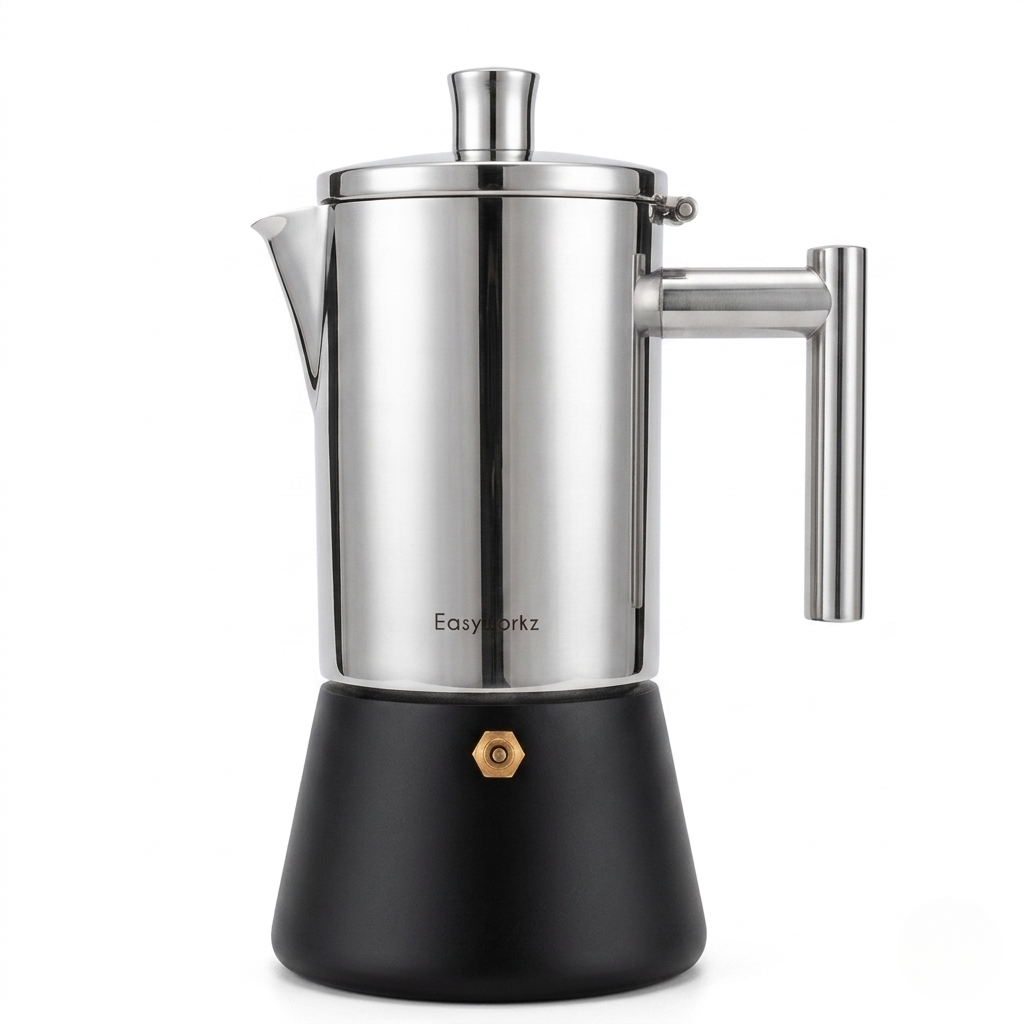 Stovetop Espresso Maker Stainless Steel – 3 Cup 6 Cup 10 Cup Options – Compatible with Gas Electric Induction – Classic Coffee Percolator