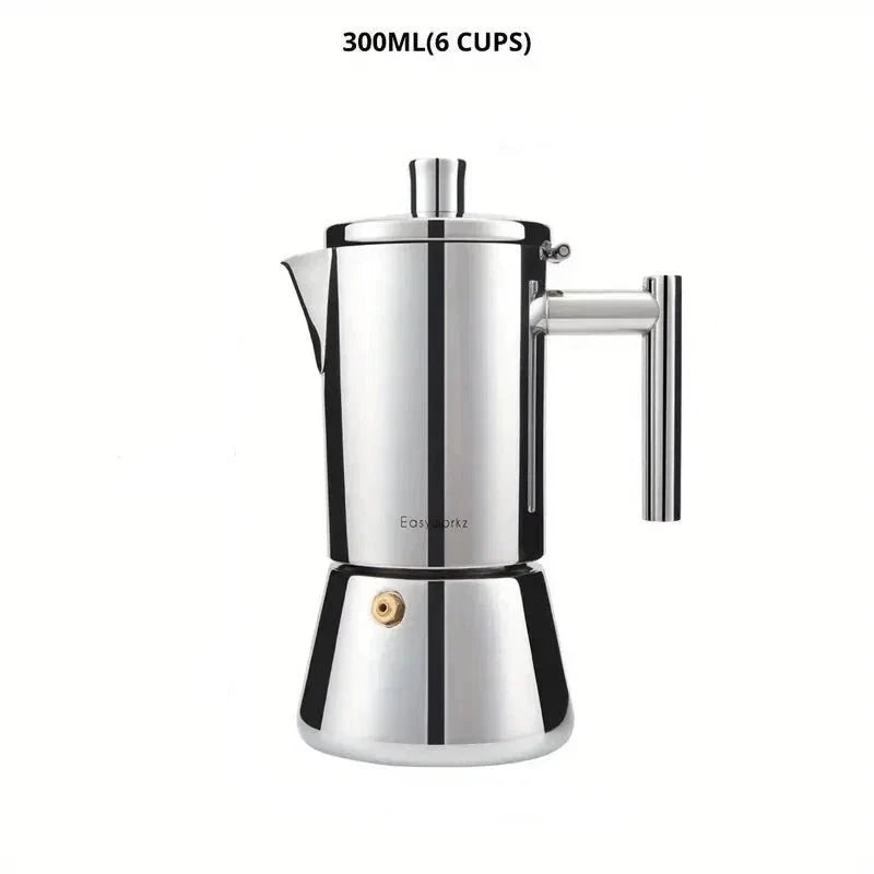 Stovetop Espresso Maker Stainless Steel – 3 Cup 6 Cup 10 Cup Options – Compatible with Gas Electric Induction – Classic Coffee Percolator