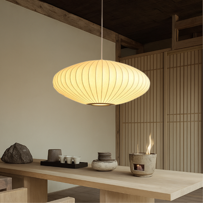 Sculptural Fabric Pendant Light with Soft LED Glow for Dining Room, Kitchen Island & Bar – Adjustable Height Modern Hanging Ceiling Fixture
