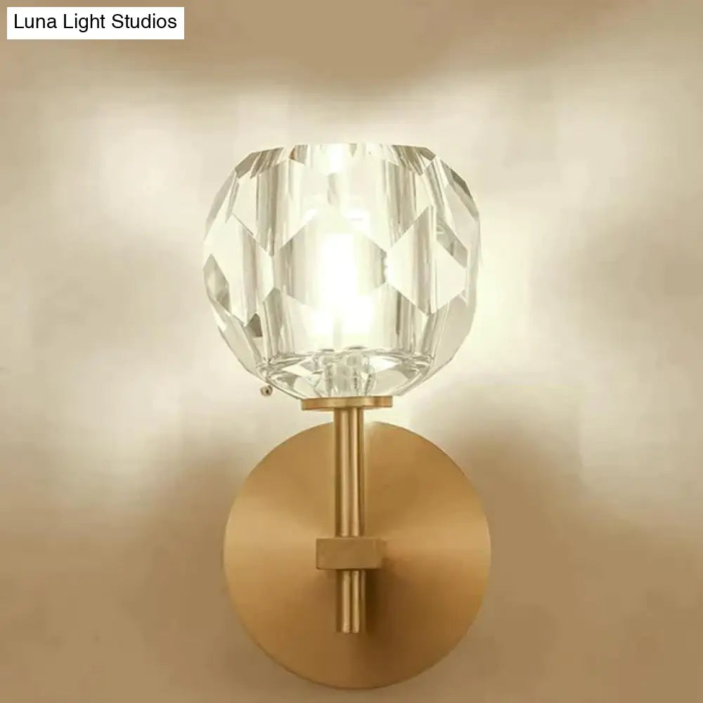 Crystal Wall Sconce with Copper Frame – Warm White LED Light Fixture for Living Room, Bedroom & Hallway