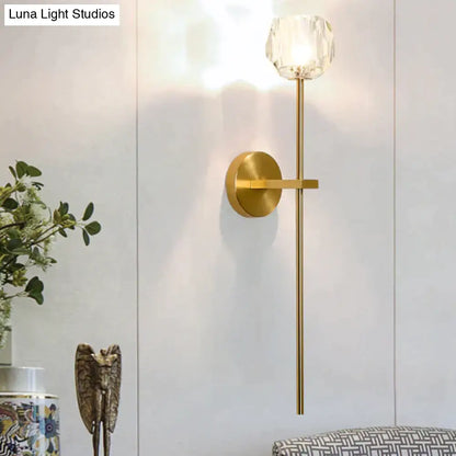 Crystal Wall Sconce with Copper Frame – Warm White LED Light Fixture for Living Room, Bedroom & Hallway