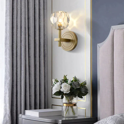 Crystal Wall Sconce with Copper Frame – Warm White LED Light Fixture for Living Room, Bedroom & Hallway