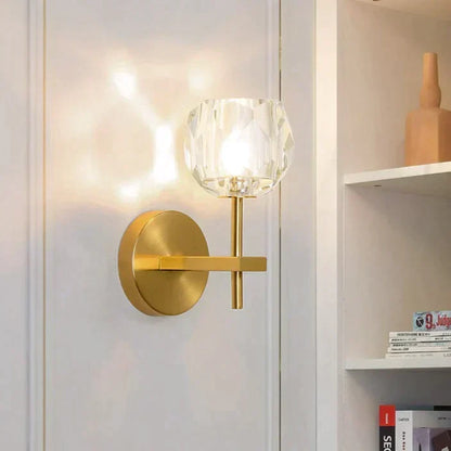 Crystal Wall Sconce with Copper Frame – Warm White LED Light Fixture for Living Room, Bedroom & Hallway