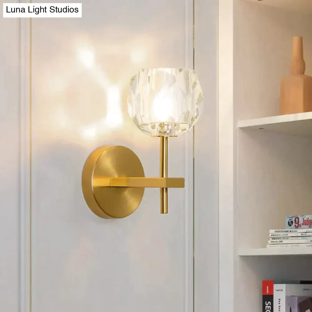 Crystal Wall Sconce with Copper Frame – Warm White LED Light Fixture for Living Room, Bedroom & Hallway