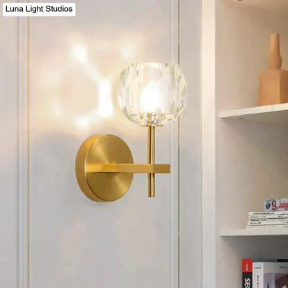 Crystal Wall Sconce with Copper Frame – Warm White LED Light Fixture for Living Room, Bedroom & Hallway