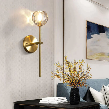 Crystal Wall Sconce with Copper Frame – Warm White LED Light Fixture for Living Room, Bedroom & Hallway