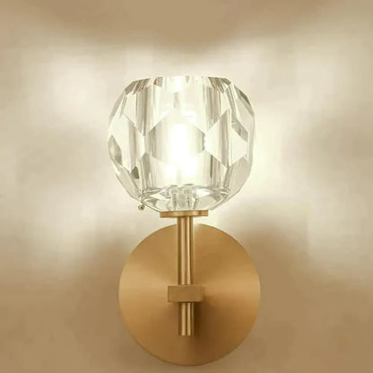 Crystal Wall Sconce with Copper Frame – Warm White LED Light Fixture for Living Room, Bedroom & Hallway