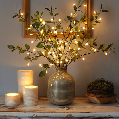 Battery Powered LED Twig Branch Light String with 120 Warm White Micro Lights for Vases, Centerpieces, and Home Decor Accents