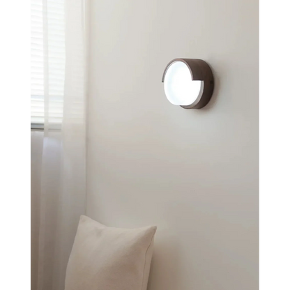 Circular Wood & Metal Sconce 6-Inch Warm LED Accent Light for Hallways Living Rooms Bedrooms Minimalist Modern Japanese-Inspired Interior Li