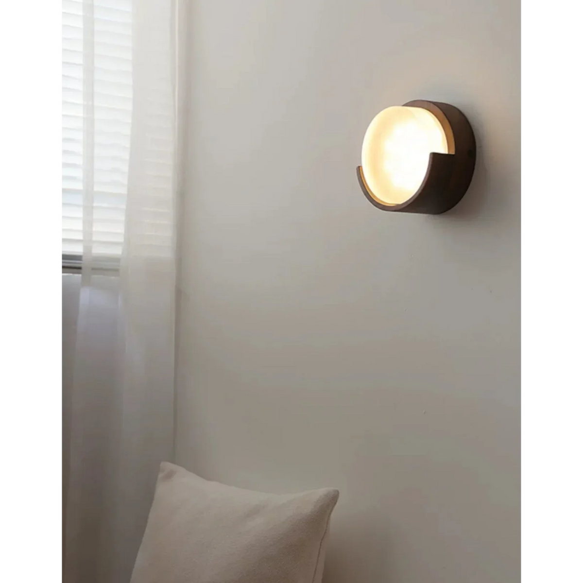 Circular Wood & Metal Sconce 6-Inch Warm LED Accent Light for Hallways Living Rooms Bedrooms Minimalist Modern Japanese-Inspired Interior Li