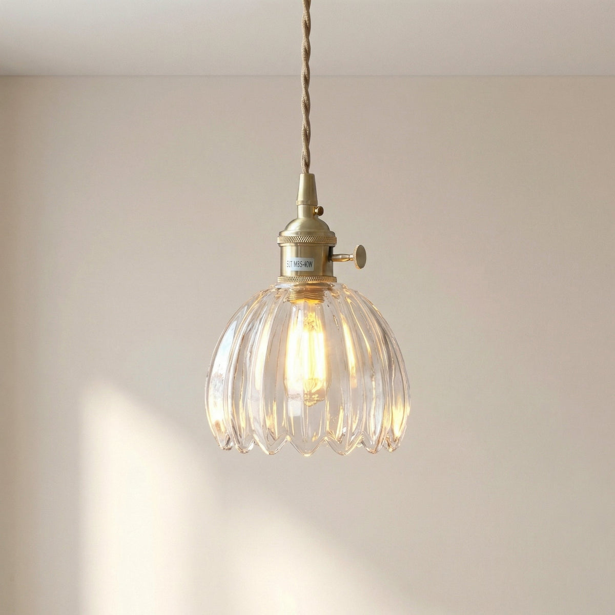 Glass Pendant Light Fixture with Adjustable Cord for Dining Room & Kitchen Island – Modern Minimalist E27 Socket Hanging Lamp