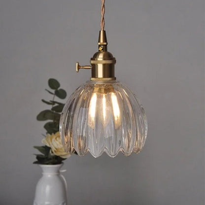 Hanging Glass Petal Shade Ceiling Fixture 4.7 Inches Clear for Kitchen Island Breakfast Nook Bedroom Bedside E27 Socket Ambient Dining Room