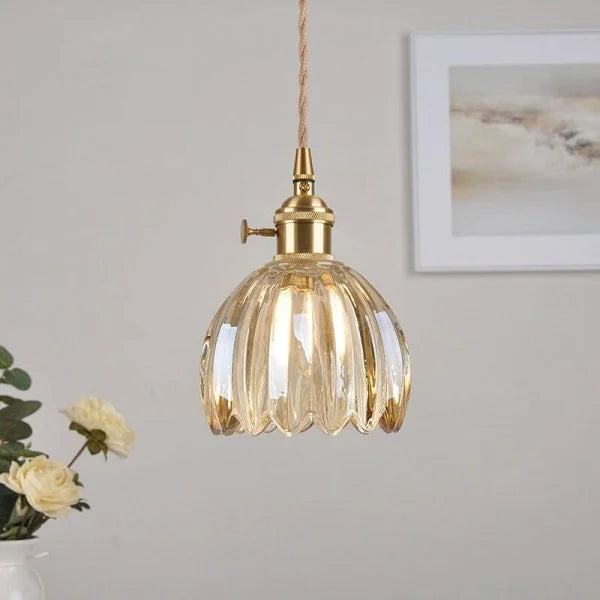 Hanging Glass Petal Shade Ceiling Fixture 4.7 Inches Clear for Kitchen Island Breakfast Nook Bedroom Bedside E27 Socket Ambient Dining Room