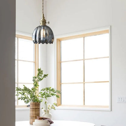 Hanging Glass Petal Shade Ceiling Fixture 4.7 Inches Clear for Kitchen Island Breakfast Nook Bedroom Bedside E27 Socket Ambient Dining Room