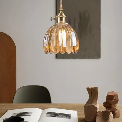 Hanging Ceiling Light Fixture with Floral Glass Shade E27 Socket for Kitchen Dining Room Bedroom Ambient Illumination Decor