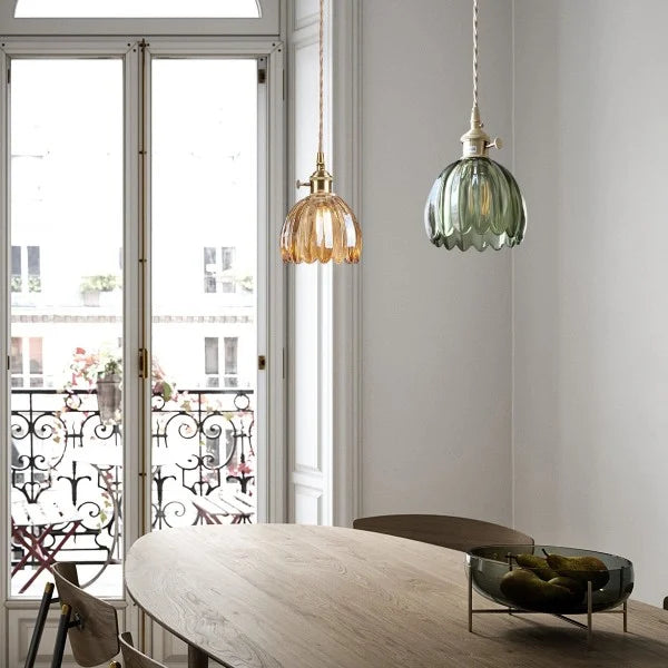 Hanging Ceiling Light Fixture with Floral Glass Shade E27 Socket for Kitchen Dining Room Bedroom Ambient Illumination Decor