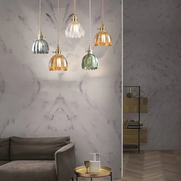 Hanging Glass Petal Shade Ceiling Fixture 4.7 Inches Clear for Kitchen Island Breakfast Nook Bedroom Bedside E27 Socket Ambient Dining Room