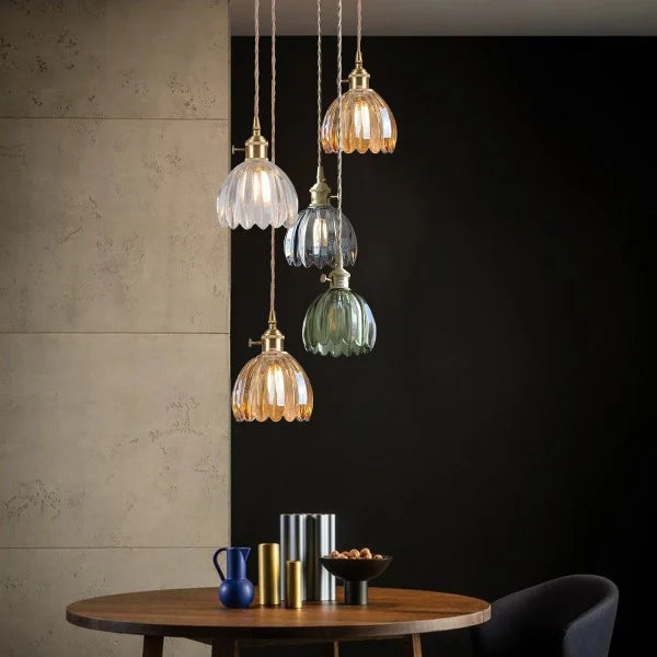 Hanging Glass Petal Shade Ceiling Fixture 4.7 Inches Clear for Kitchen Island Breakfast Nook Bedroom Bedside E27 Socket Ambient Dining Room