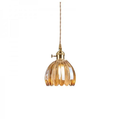 Glass Drop Ceiling Light E27 Socket Amber Shade for Kitchen Island Dining Room Hallway Living Room Retro Tulip Hanging Fixture Modern Farmho