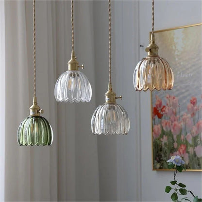Hanging Glass Petal Shade Ceiling Fixture 4.7 Inches Clear for Kitchen Island Breakfast Nook Bedroom Bedside E27 Socket Ambient Dining Room