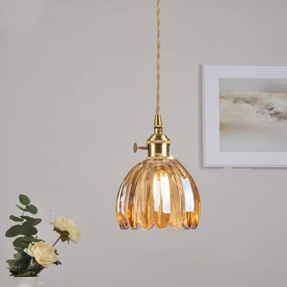 Hanging Ceiling Light Fixture with Floral Glass Shade E27 Socket for Kitchen Dining Room Bedroom Ambient Illumination Decor