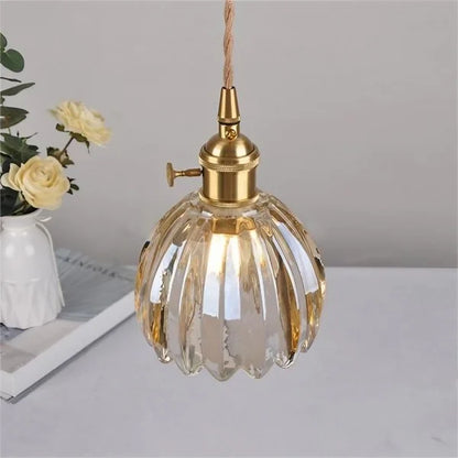 Hanging Ceiling Light Fixture with Floral Glass Shade E27 Socket for Kitchen Dining Room Bedroom Ambient Illumination Decor