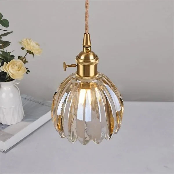 Hanging Glass Petal Shade Ceiling Fixture 4.7 Inches Clear for Kitchen Island Breakfast Nook Bedroom Bedside E27 Socket Ambient Dining Room