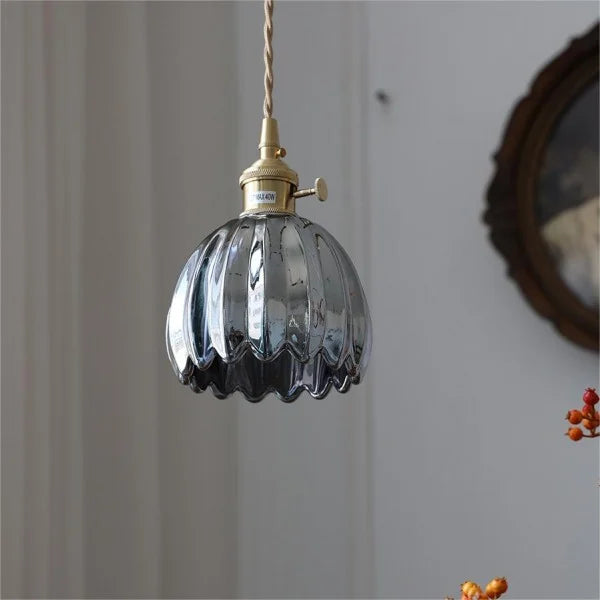 Hanging Glass Petal Shade Ceiling Fixture 4.7 Inches Clear for Kitchen Island Breakfast Nook Bedroom Bedside E27 Socket Ambient Dining Room