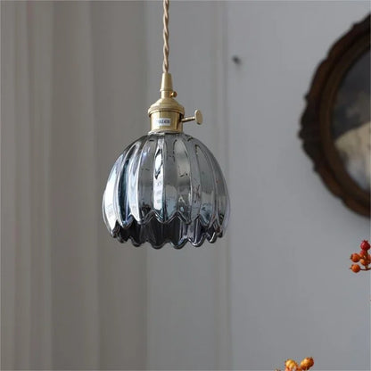 Hanging Ceiling Light Fixture with Floral Glass Shade E27 Socket for Kitchen Dining Room Bedroom Ambient Illumination Decor