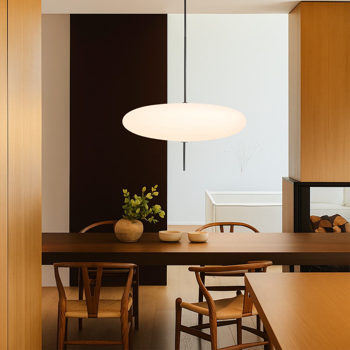 Hanging Ceiling Fixture 20 Inch Round Metal Shade Black for Kitchen Island Dining Room Modern Minimalist Adjustable Height E27 Socket Overhe