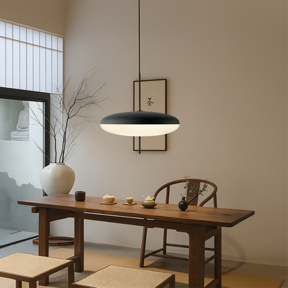 Hanging Ceiling Fixture 20 Inch Round Metal Shade Black for Kitchen Island Dining Room Modern Minimalist Adjustable Height E27 Socket Overhe