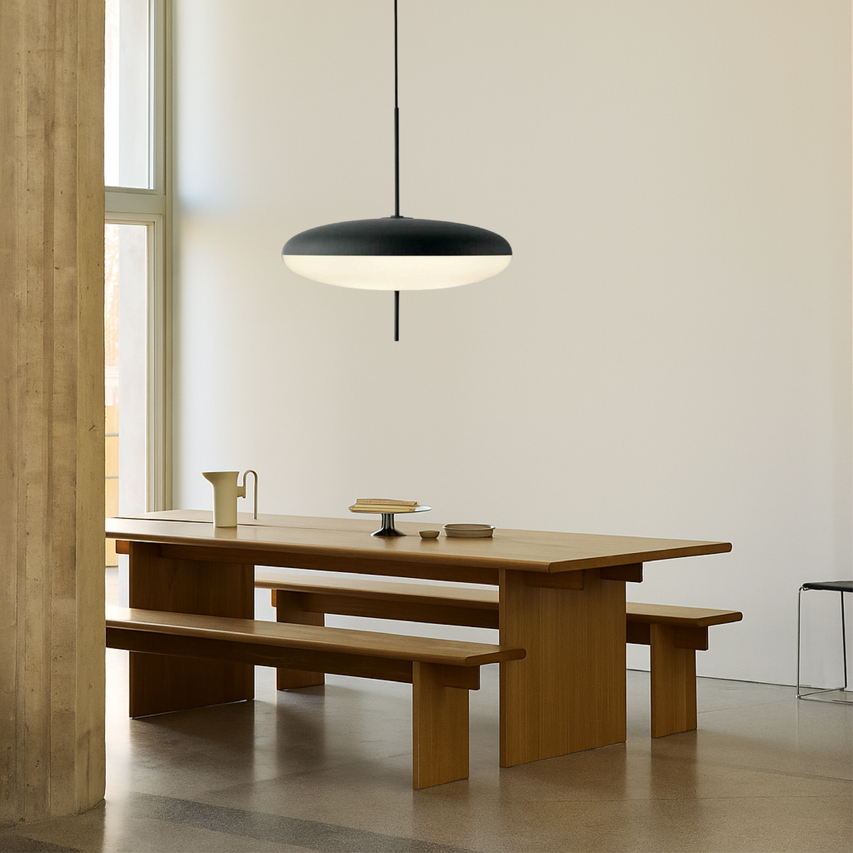 Hanging Ceiling Fixture 20 Inch Round Metal Shade Black for Kitchen Island Dining Room Modern Minimalist Adjustable Height E27 Socket Overhe