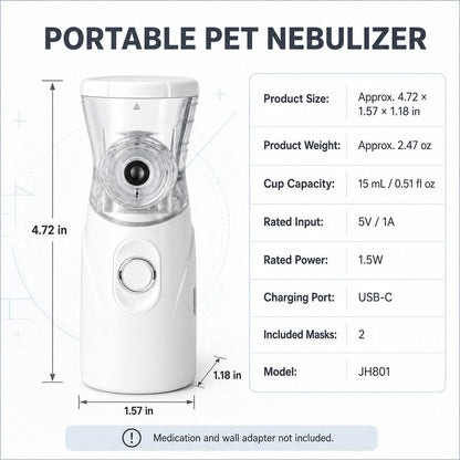 Ortekor Portable Pet Mist Care Kit for Dogs & Cats - Rechargeable Handheld Device with Two Masks