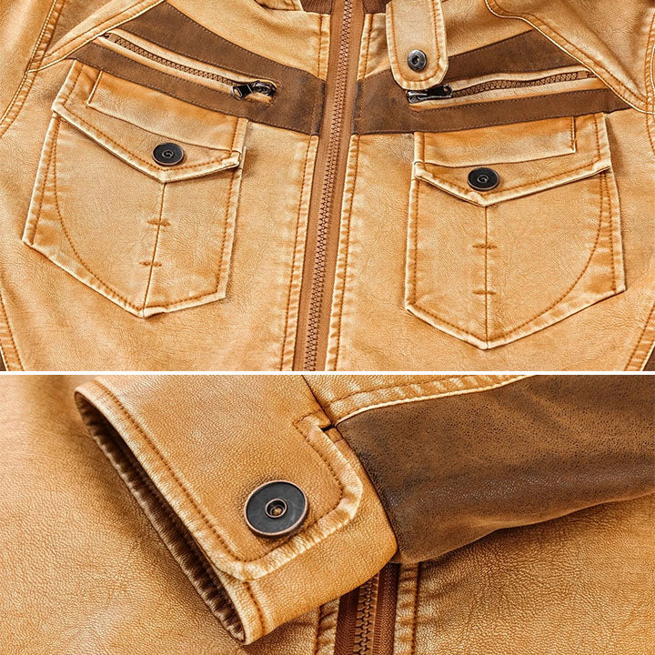 Premium Hooded Faux Leather Jacket for Men – Water-Resistant Durable Outerwear with Removable Hood