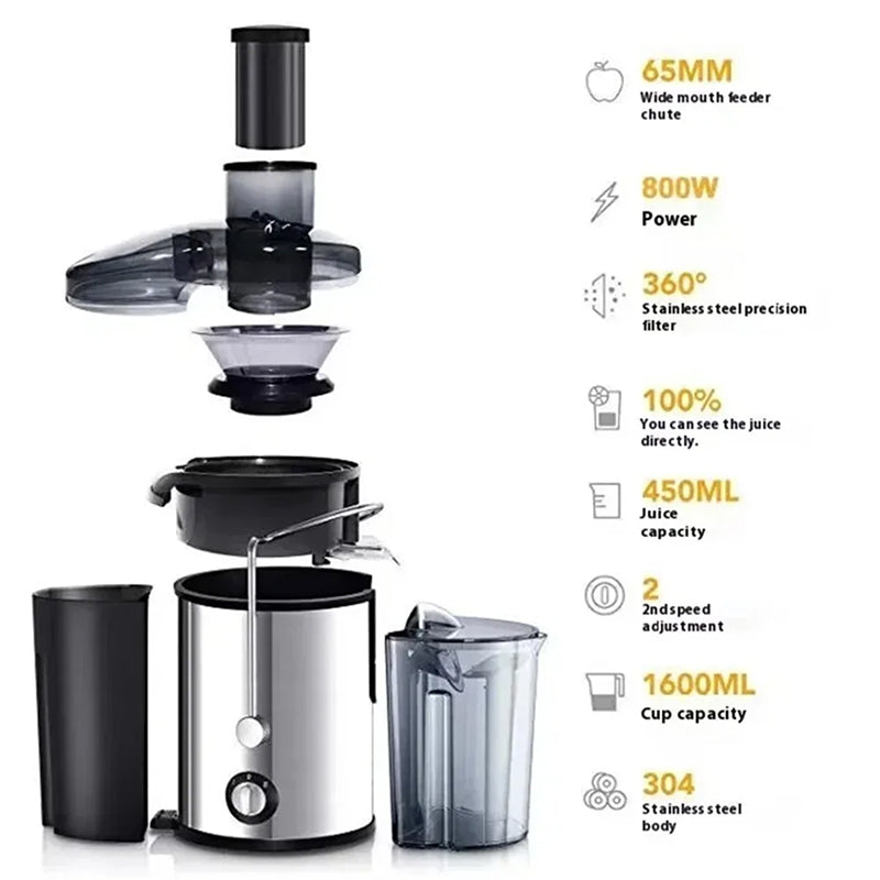 High-Power Centrifugal Juice Extractor with Wide-Mouth Feeder & 2-Speed Control for Whole Fruits & Vegetables – 800W Motor