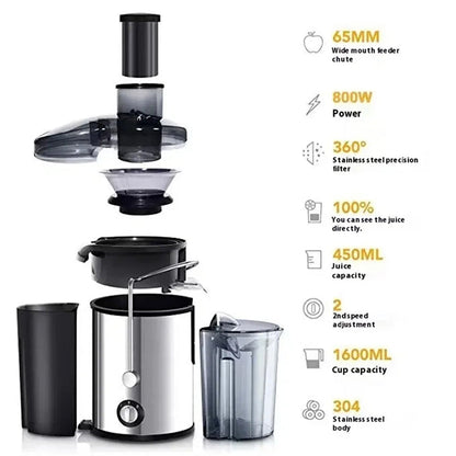 High-Power Centrifugal Juice Extractor with Wide-Mouth Feeder & 2-Speed Control for Whole Fruits & Vegetables – 800W Motor