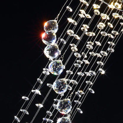 Hanging Raindrop Chandelier with Multi-Tier Clear Faceted Beads & Polished Metal Canopy for Foyer & Stairwell
