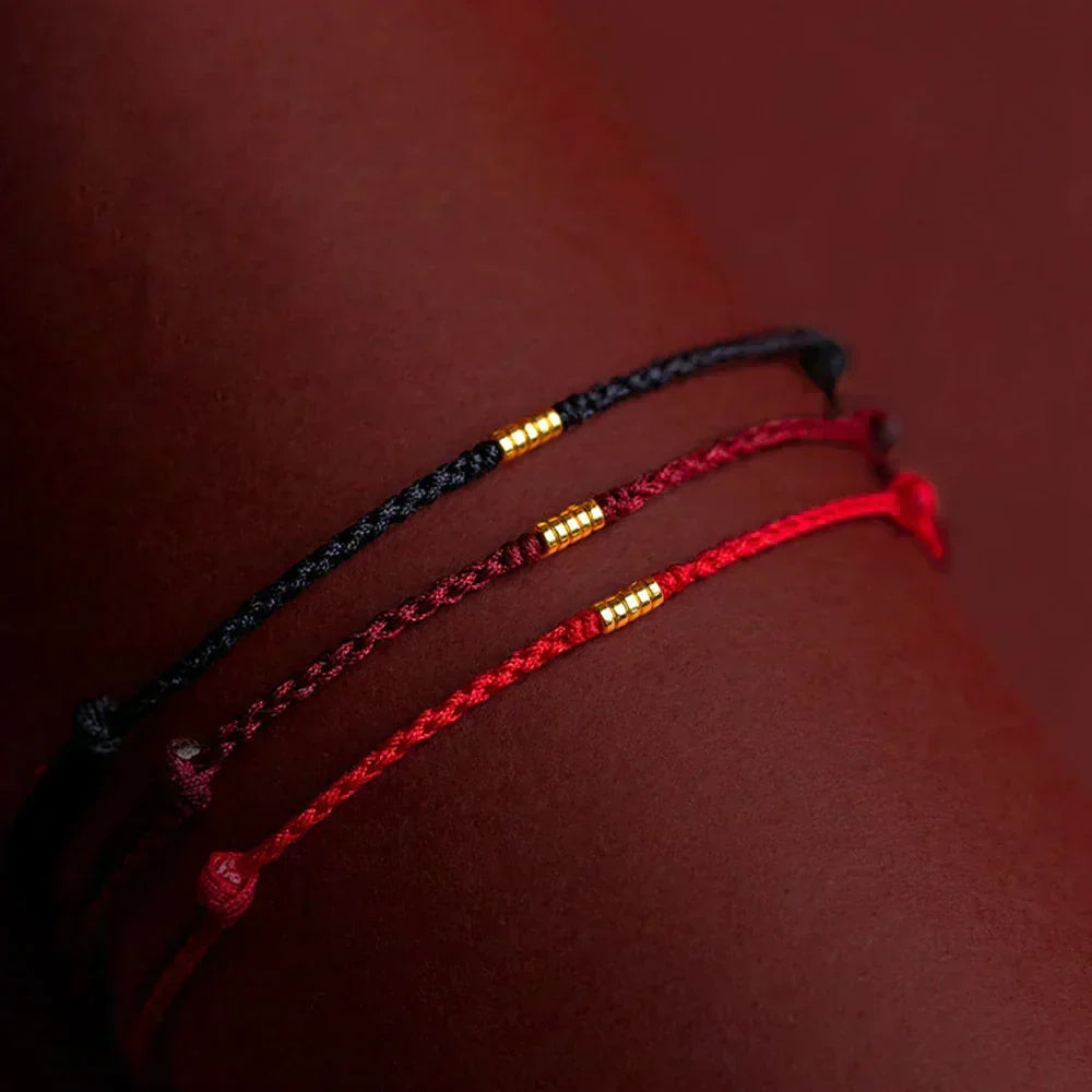 Handwoven Red Thread Bracelet with Sacred Beads for Good Luck and Spiritual Protection | Adjustable Cord Blessing Bracelet for Men Women