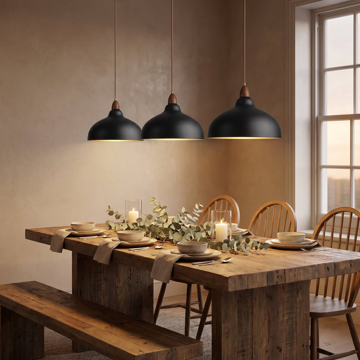 Nordic Wood & Metal Pendant Light – Height-Adjustable Drop Ceiling Fixture for Kitchen Island & Dining Room