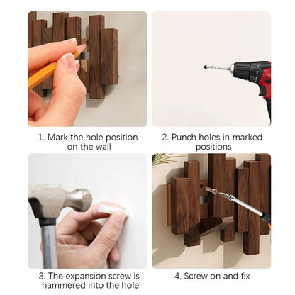 Wall Mounted Coat Rack Piano Key Design Solid Wood Hooks for Entryway Bedroom Hallway Minimalist Folding Hook Organizer Space Saving