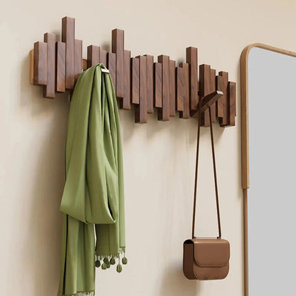 Wall Mounted Coat Rack Piano Key Design Solid Wood Hooks for Entryway Bedroom Hallway Minimalist Folding Hook Organizer Space Saving
