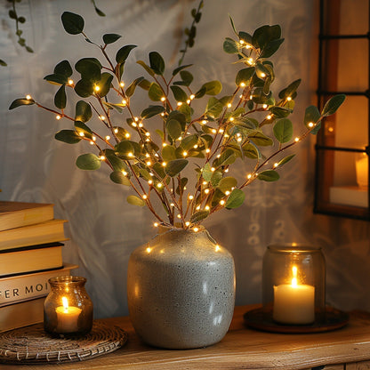 Battery Powered LED Twig Lights 28 Inch Bendable Olive Stem 120 Warm White Bulbs for Vases Centerpieces Living Room Bedroom Decor