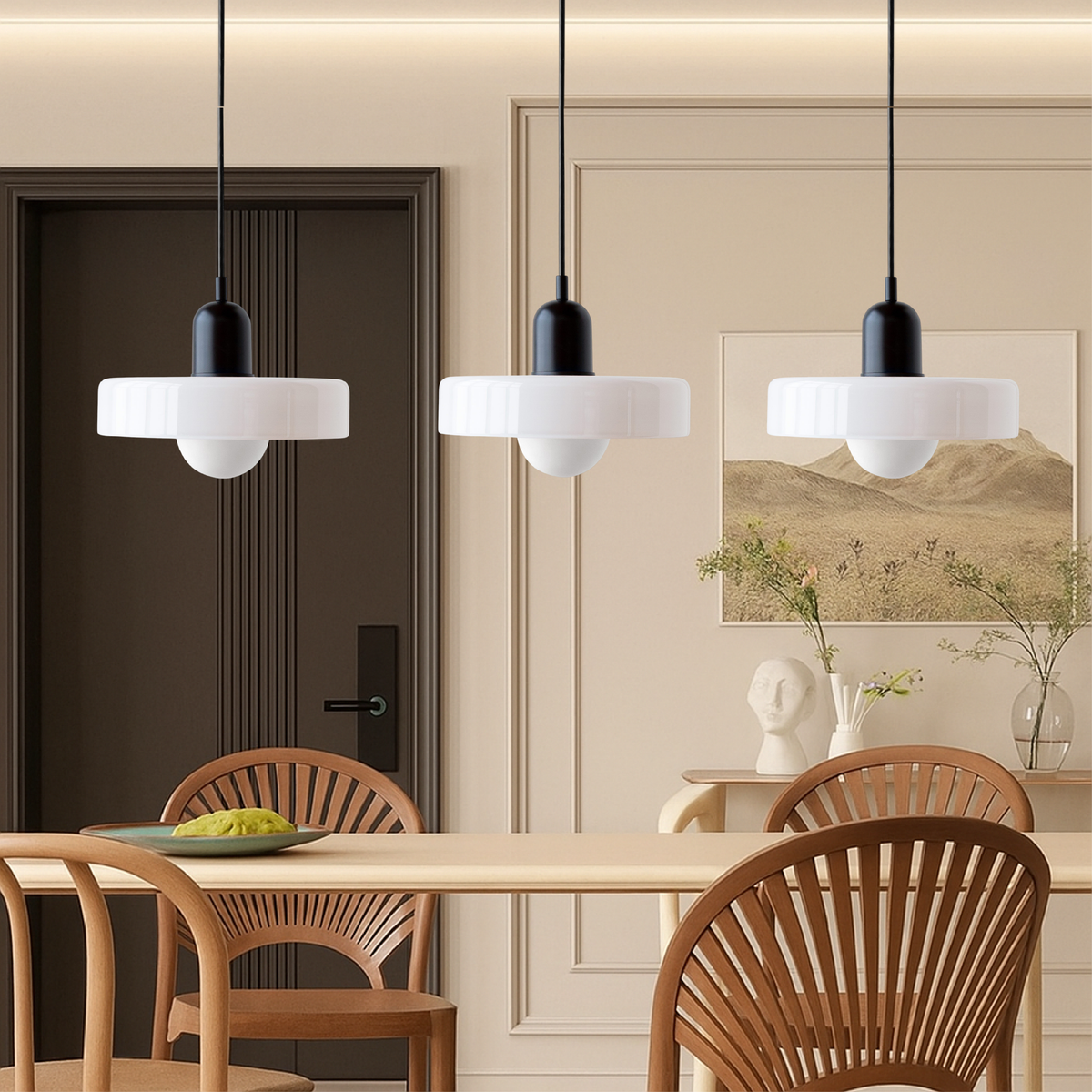 Triple Glass Hanging Light 39 in Wide Black Finish Adjustable Cable Kitchen Island Dining Table Ceiling Fixture Warm 3000K G9 Socket for Ope