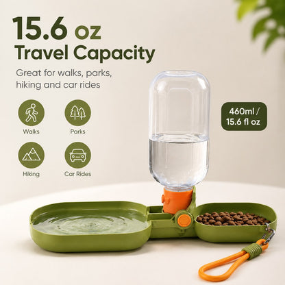 Ortekor Portable Folding Pet Water & Food Cup for Walks & Hiking - 15.6 oz Leak-Resistant Dog & Cat Travel Bottle Bowl