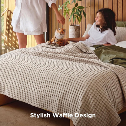 Cotton Throw Blanket Cooling, Bamboo Cooling Blanket for Hot Sleepers, Lightweight Queen Size Blanket for Summer