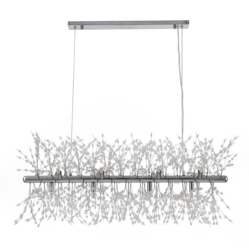 Linear Crystal Chandelier 36-Inch 12-Light Gold Chrome Finish for Dining Room Kitchen Island Contemporary Ceiling Fixture Modern Adjustable