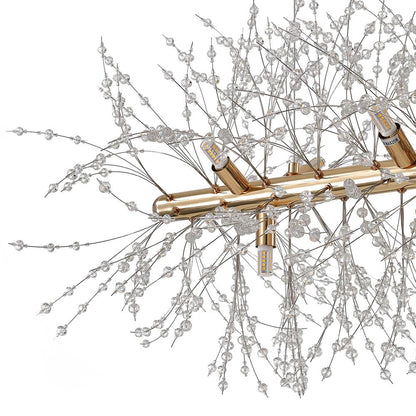 Linear Crystal Chandelier 36-Inch 12-Light Gold Chrome Finish for Dining Room Kitchen Island Contemporary Ceiling Fixture Modern Adjustable